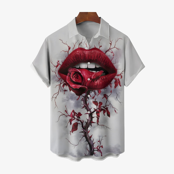 Rose Lips Casual Short Sleeve Shirt 2412008525