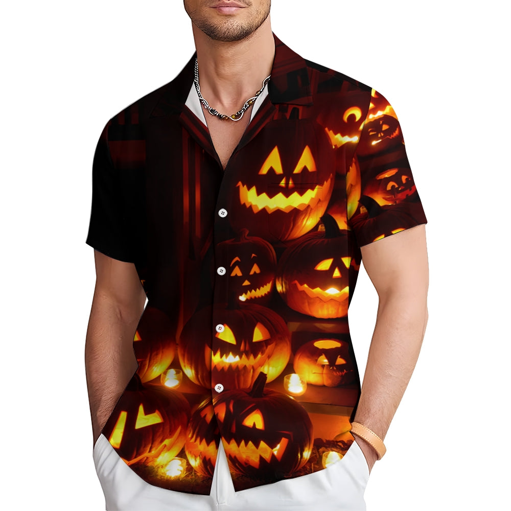 Halloween Ghost Pumpkin Print Casual Short Sleeve Shirt 2408005078