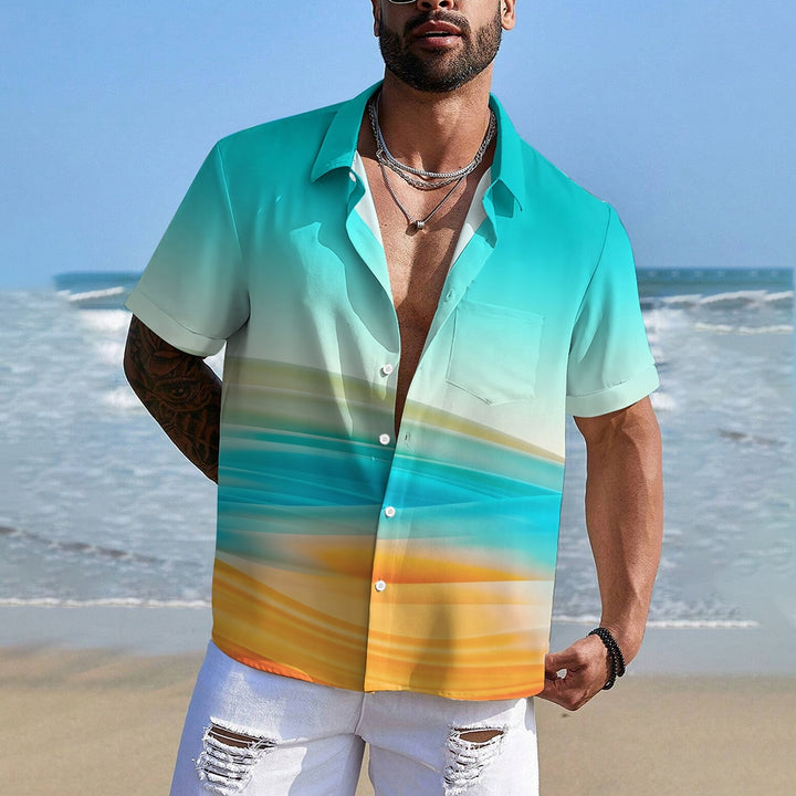 Men's Gradient Contrast Casual Short Sleeve Shirt 2412008934