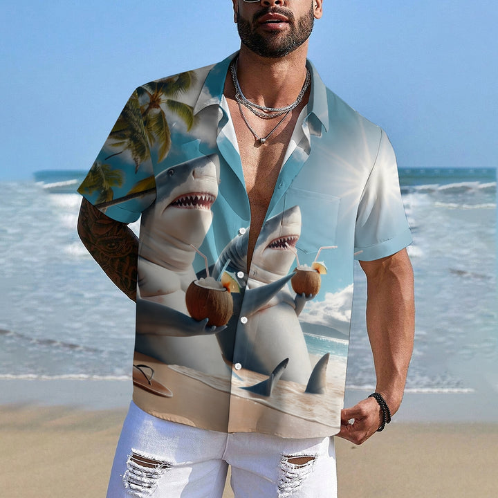 Beach Vacation Shark Casual Short Sleeve Shirt 2409002266