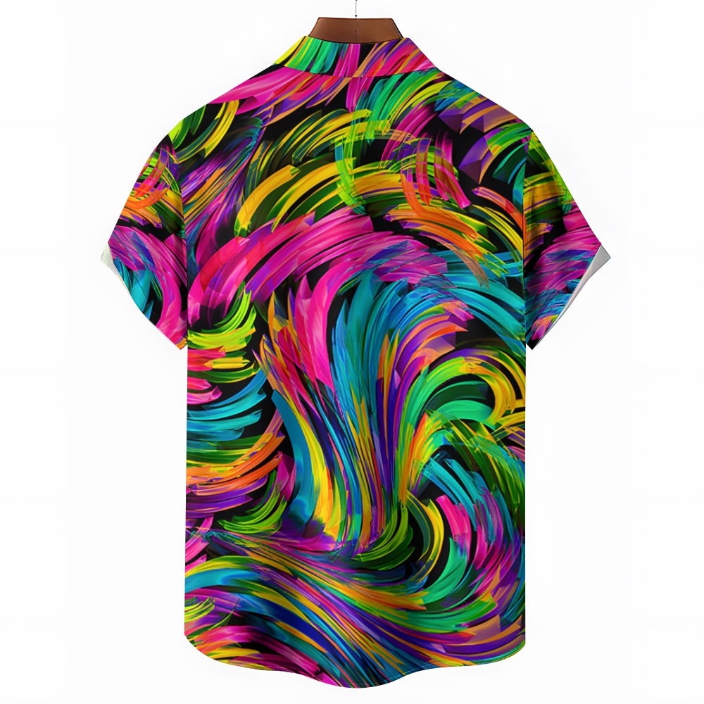 Colorful Texture Spiral Print Casual Large Size Short-Sleeved Shirt 2407001294