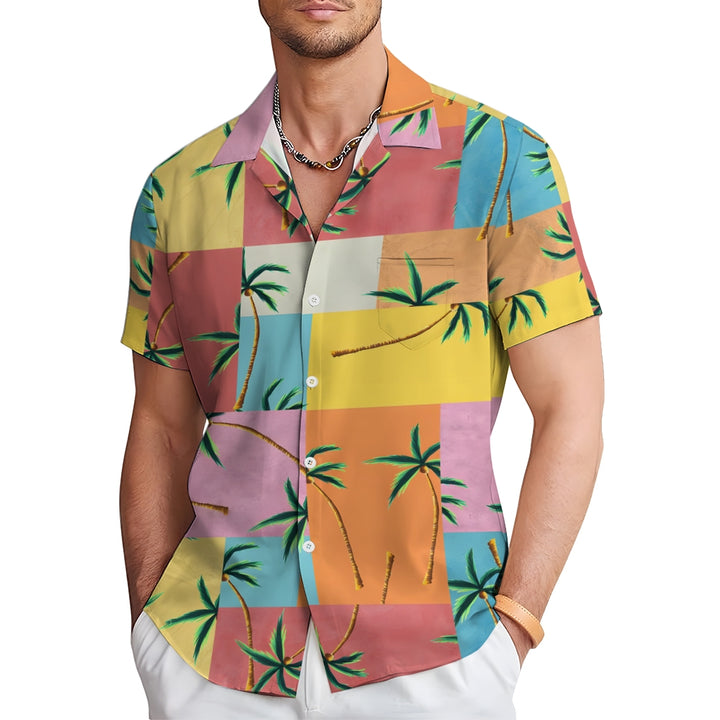 Geometric Colorful Mosaic Coconut Tree Short Sleeve Shirt 2410002372