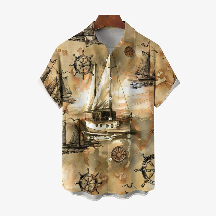 Nautical Sailboat Art Watercolor Print Casual Short Sleeve Shirt 2412004837