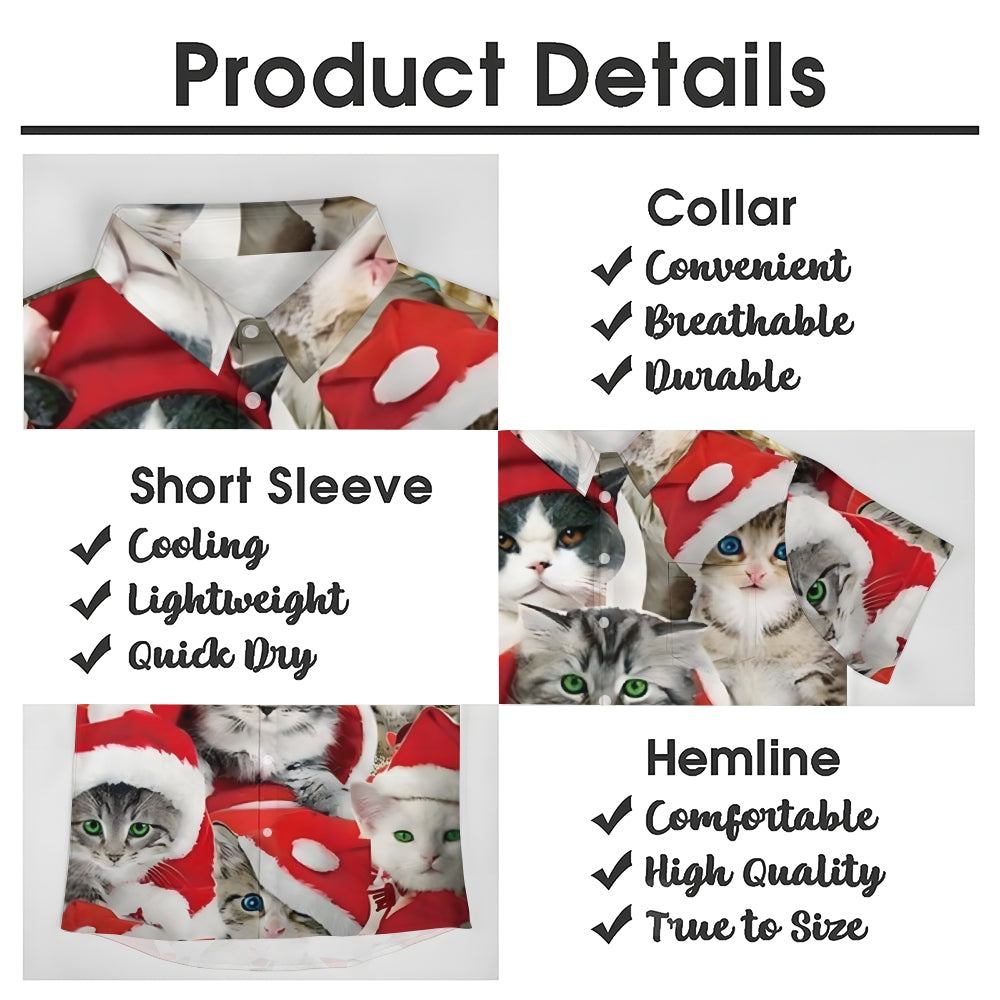 Christmas Cat in the Hat Print Short Sleeve Shirt 2410002036