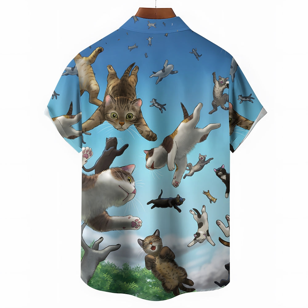 Cartoon Cat Print Casual Oversized Short Sleeve Shirt 2407000448