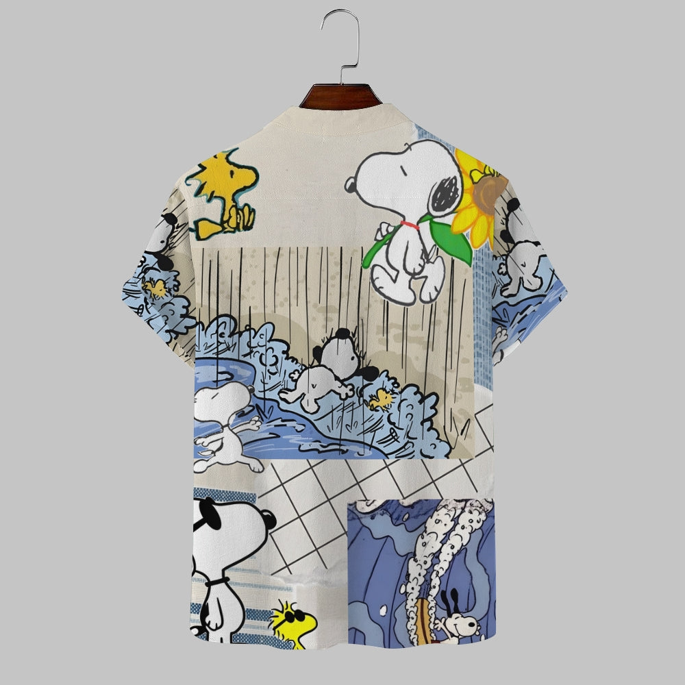 Cartoon Character Comfortable And Breathable Short-Sleeved T-Shirt With Linen Stand Collar And Half Placket 2404001676