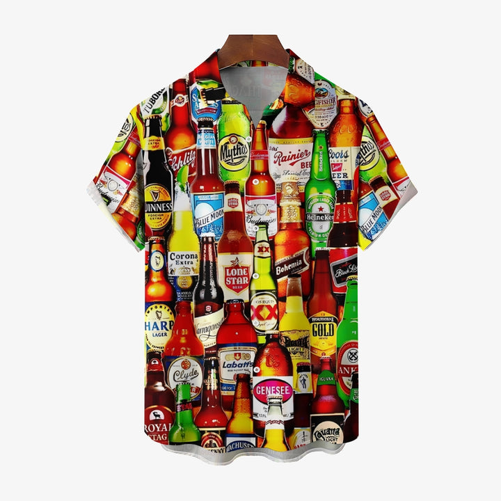 Beer Print Casual Oversized Short Sleeve Shirt 2407003567