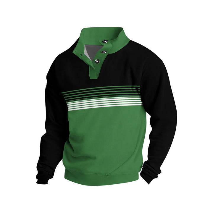 Men's Button Green Stripes Printed Casual Long Sleeve Sweatshirt 2410002470