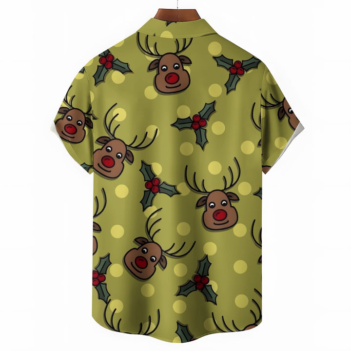 Christmas Elk Polka Dot Casual Short Sleeve Shirt 2409009567