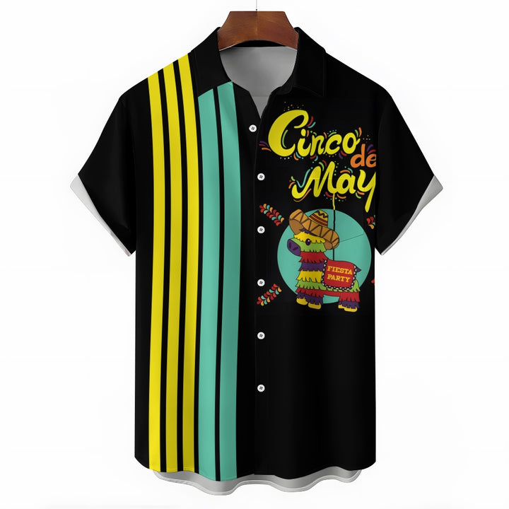 Cinco De Mayo Themed Stripes Casual Short Sleeve Shirt 2403000779