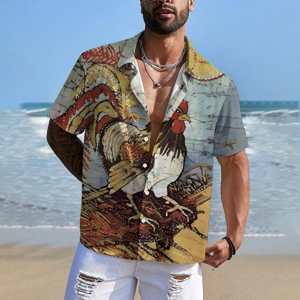 Rooster Cartoon Print Casual Large Size Short Sleeve Shirt 2407000456