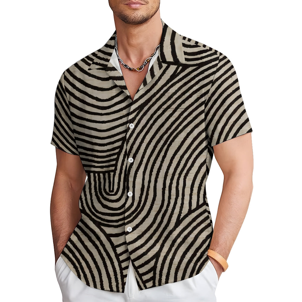 Curve Stripe Printed Casual Oversized Short Sleeve Shirt 2407003491