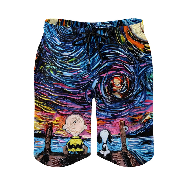 Men's Starry Sky Cartoon Character Sports Fashion Beach Shorts