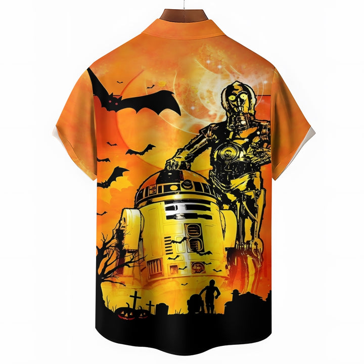 Halloween Cartoon Casual Large Size Short Sleeve Shirt 2407004236