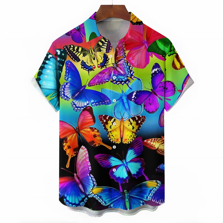 Colorful Butterfly Print Casual Oversized Short Sleeve Shirt 2407005199