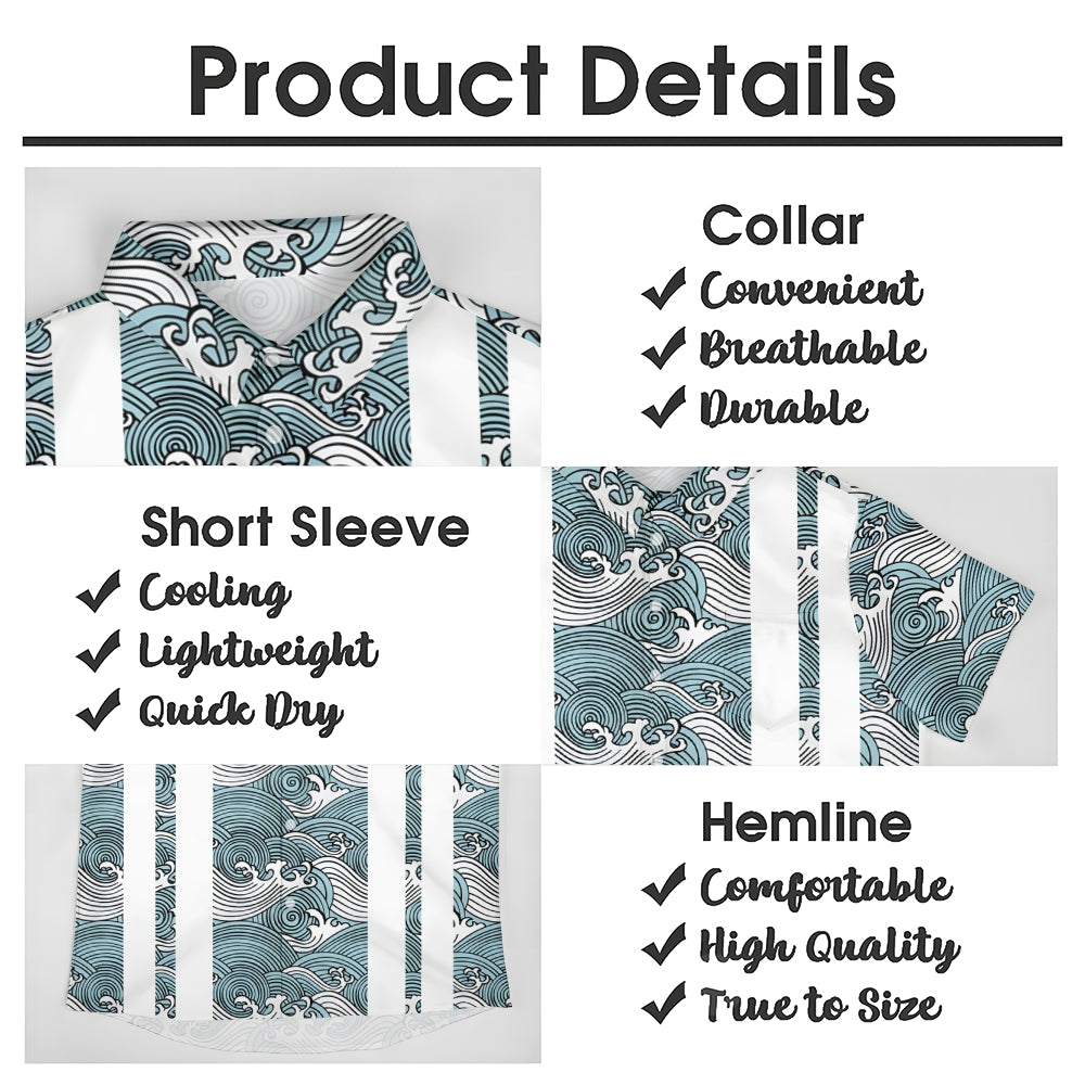 Men's Wave Art Stripe Print Short Sleeve Shirt 2410004522