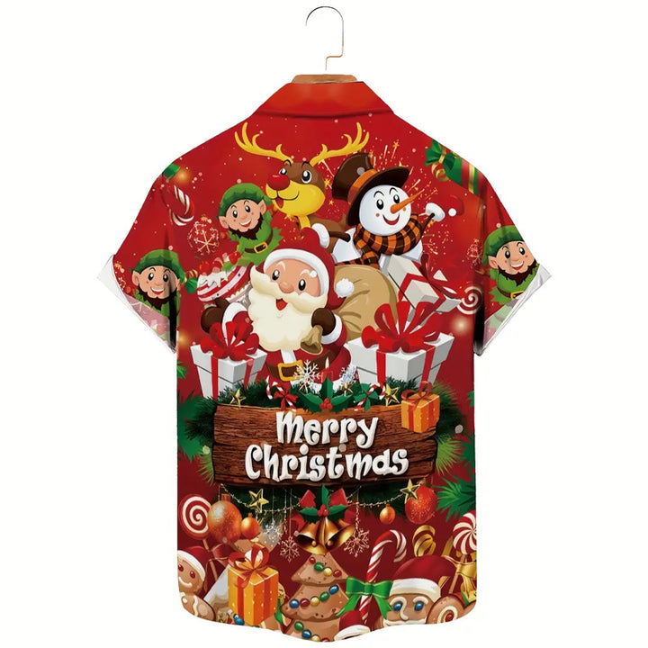 Men's Christmas Cartoon Print Short Sleeve Shirt