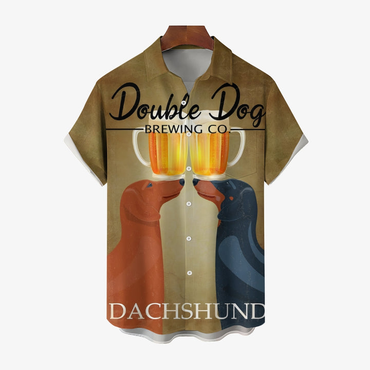 Dachshund Beer Print Casual Oversized Short Sleeve Shirt 2407003569