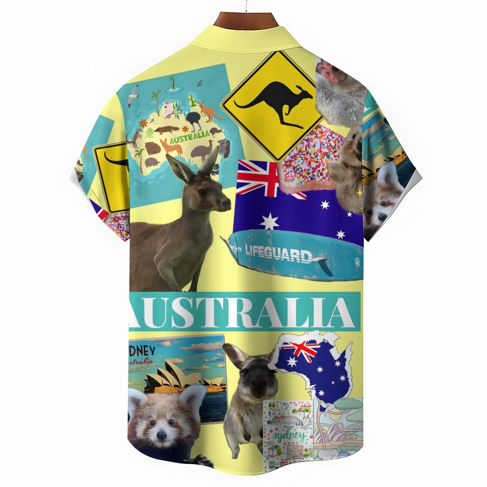 Australia Day Animal Print Casual Short Sleeve Shirt 2411011527