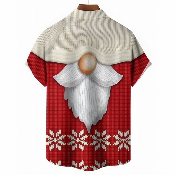 Santa Claus Knitted Texture Print Casual Short Sleeve Shirt 2410004974