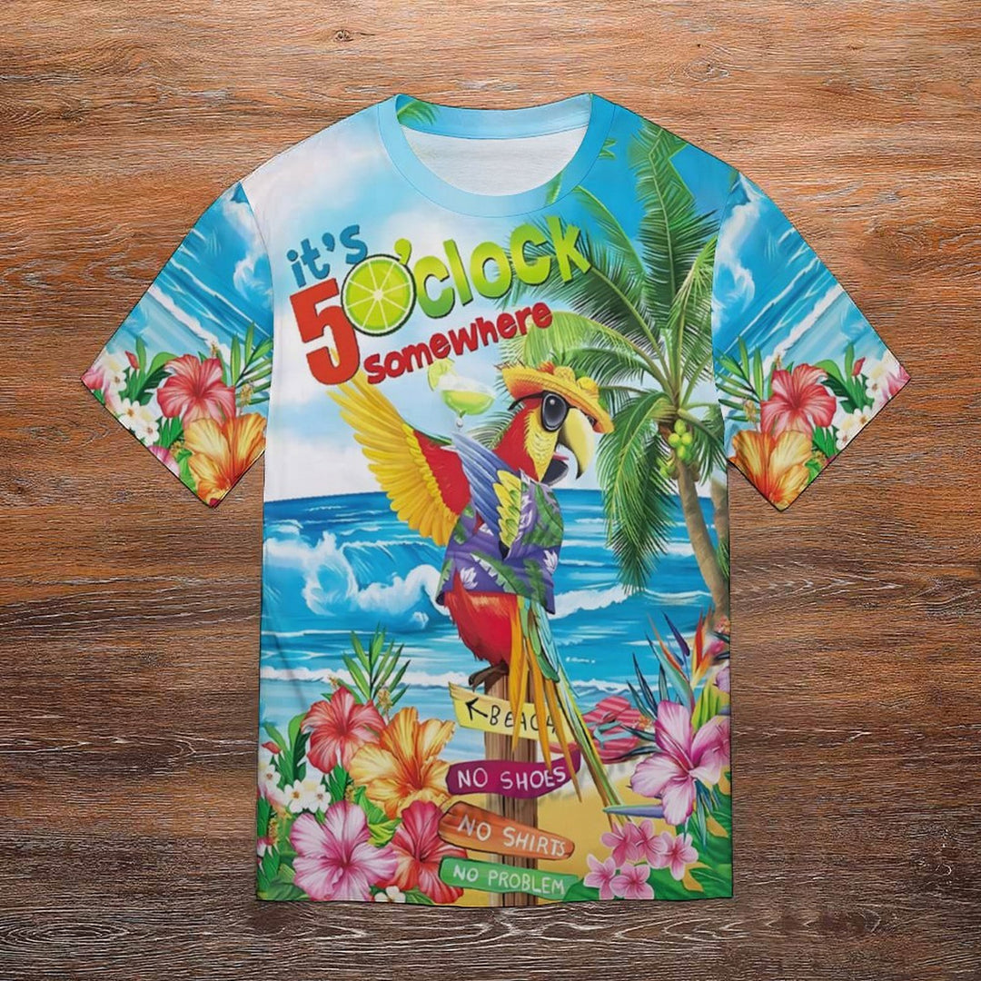 Men's Hawaii Parrot Vacation Crew Neck Casual T-Shirt 2403000473