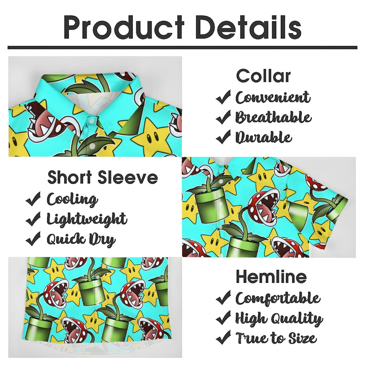 Cartoon Piranha Print Casual Short Sleeve Shirt 2411002276