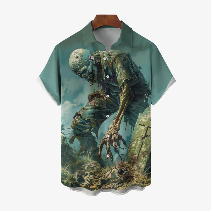 Halloween Horror Zombie Print Casual Short Sleeve Shirt 2408004470