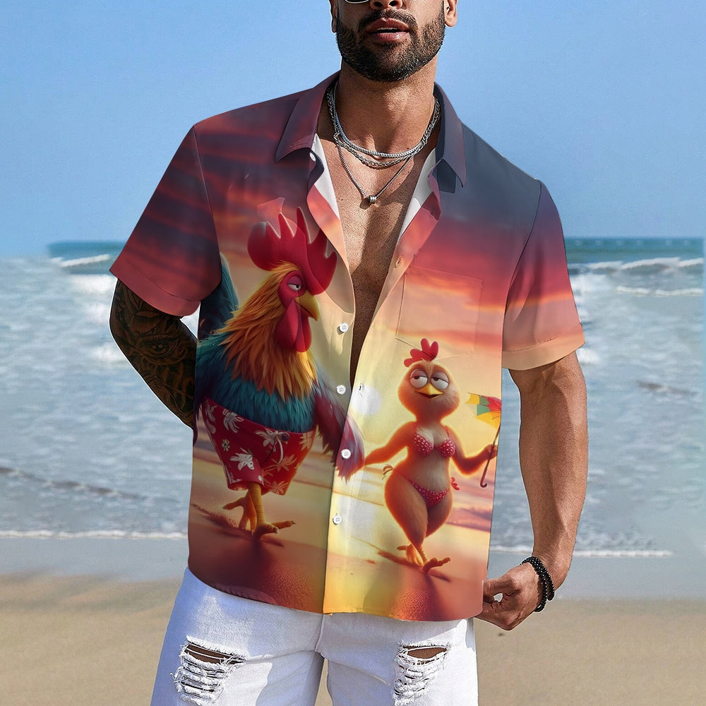 Love Chicken Hawaiian Casual Short Sleeve Shirt 2409002579