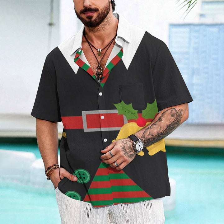 Christmas Clothing Bells Print Casual Short Sleeve Shirt 2412004847