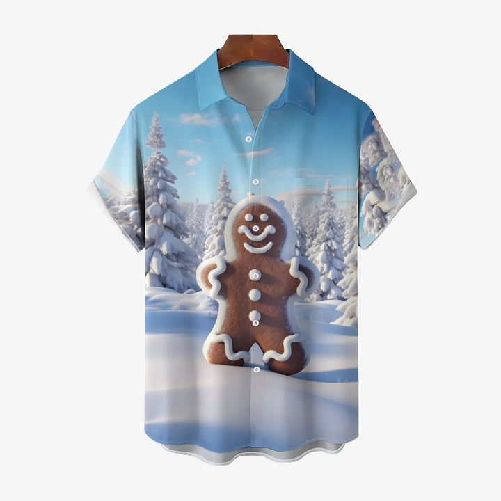 Christmas Gingerbread Man Casual Short Sleeve Shirt 2409006232