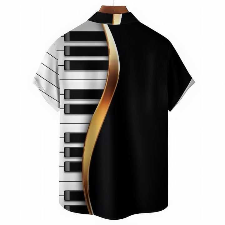 Piano Keys Music Texture Casual Short Sleeve Shirt 2401000406