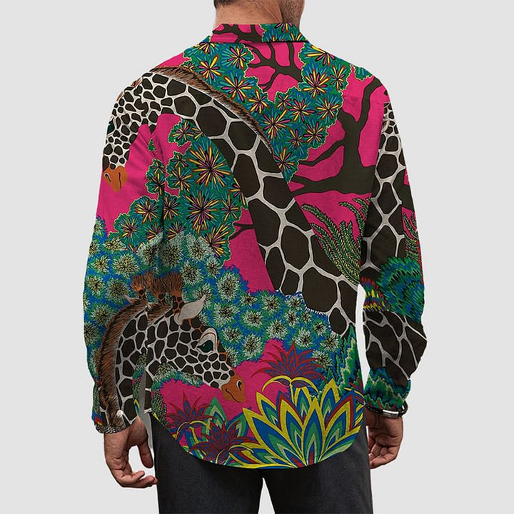 Casual Colorful Butterfly Wing Pattern Long Sleeve Hawaiian Shirt