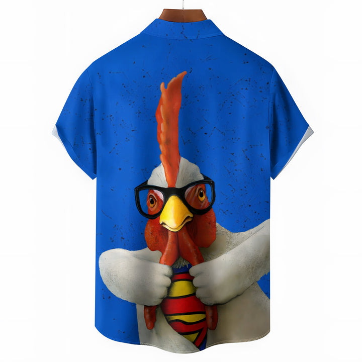 Men's Casual Fashion Superman Rooster Print Short Sleeve Shirt 2307100388