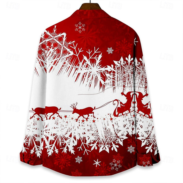 Men's Christmas Santa Claus Rudolph Button Up Long Sleeve Shirt