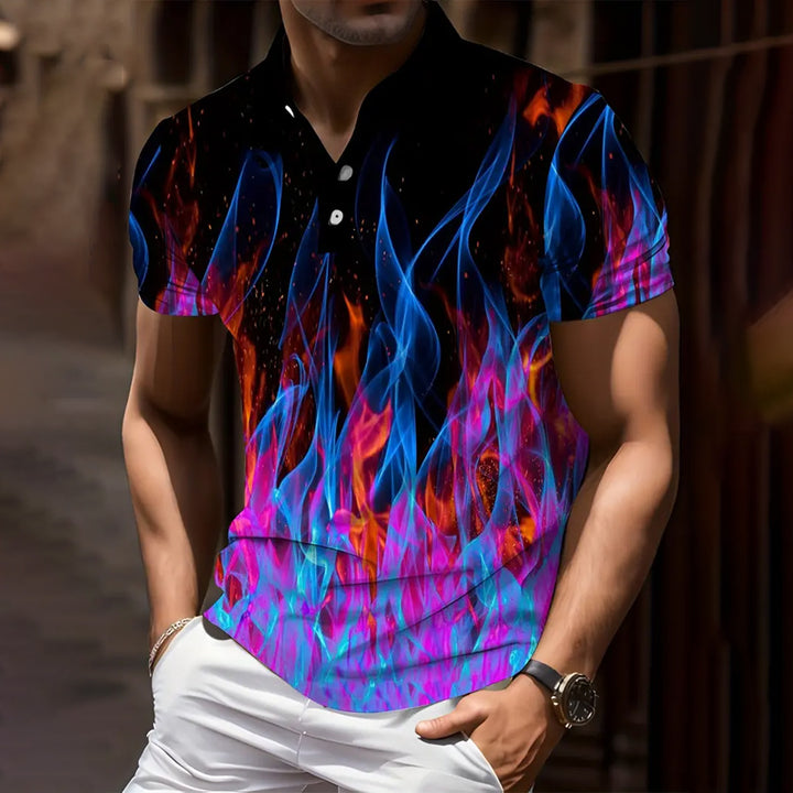 Mens Fashionable Flame 3D Printed Polo Shirts