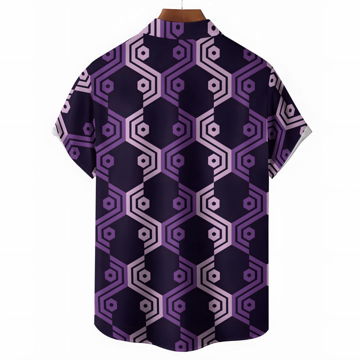 Men's Symmetrical Purple Plaid Short Sleeve Shirt 2304102520