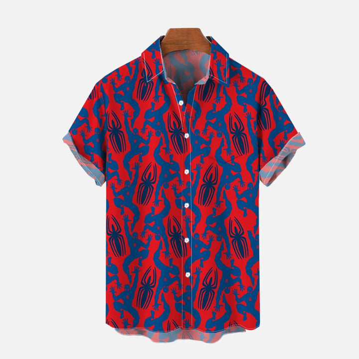 Contrasting Spider And Superman Silhouette Pattern Printing Short Sleeve Shirt