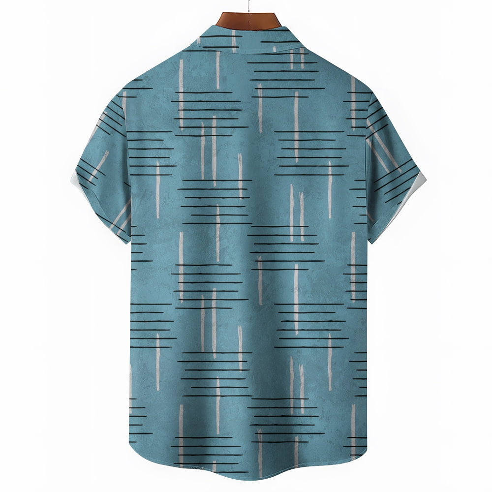 50's Retro Geometric Line Print Casual Vacation Shirt 2406000044