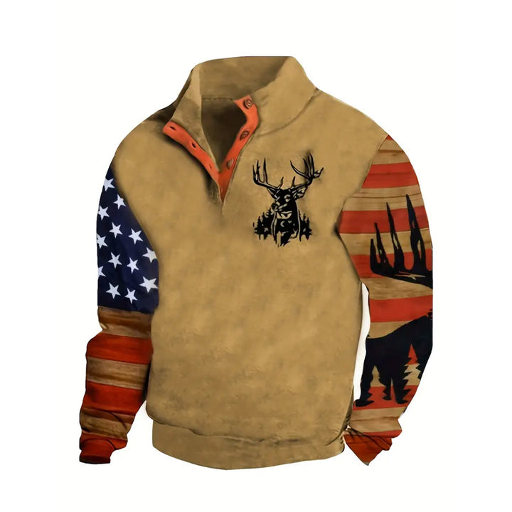 Men's Casual Deer Pattern Stand Collar Sweatshirt