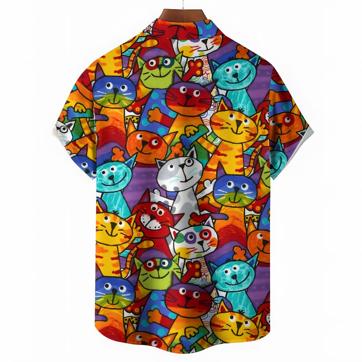 Men's Colorful Cats Casual Short Sleeve Shirt 2311000684