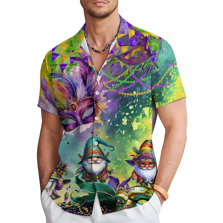 Mardi Gras Mask Dwarf Print Casual Short Sleeve Shirt 2412004173