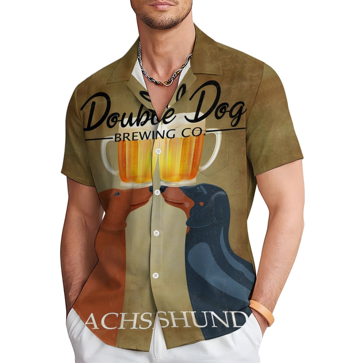 Dachshund Beer Print Casual Oversized Short Sleeve Shirt 2407003569