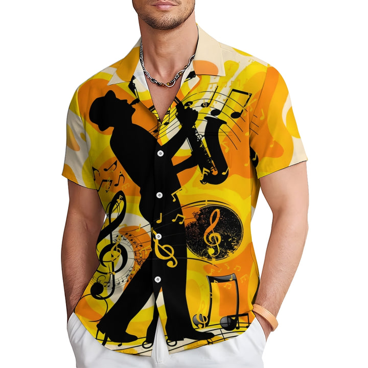 Men's Musical Saxophone Silhouette Print Short Sleeve Shirt 2412007610