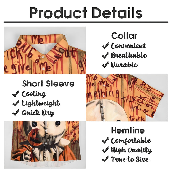 "Trick R Treat" Cartoon Casual Short Sleeve Shirt 2408008304