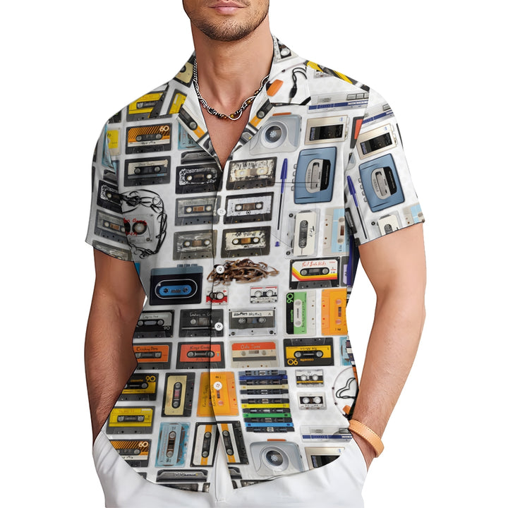 Men's music cassette print short sleeve shirt 2408005732