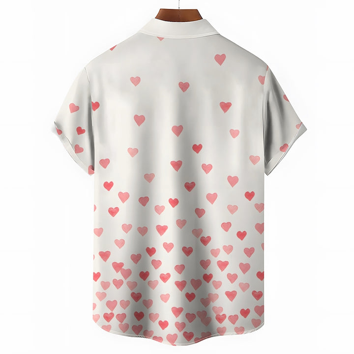 Valentine's Day Gradient Heart Print Short Sleeve Shirt 2412008008