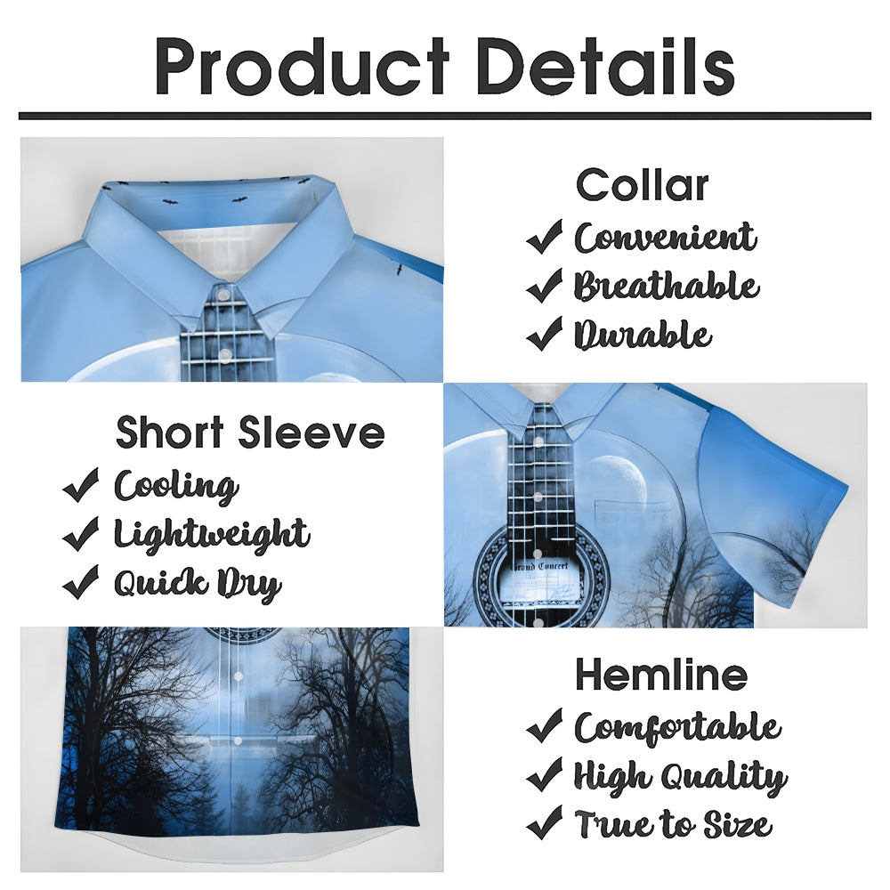 Guitar Print Casual Oversized Short Sleeve Shirt 2406003318