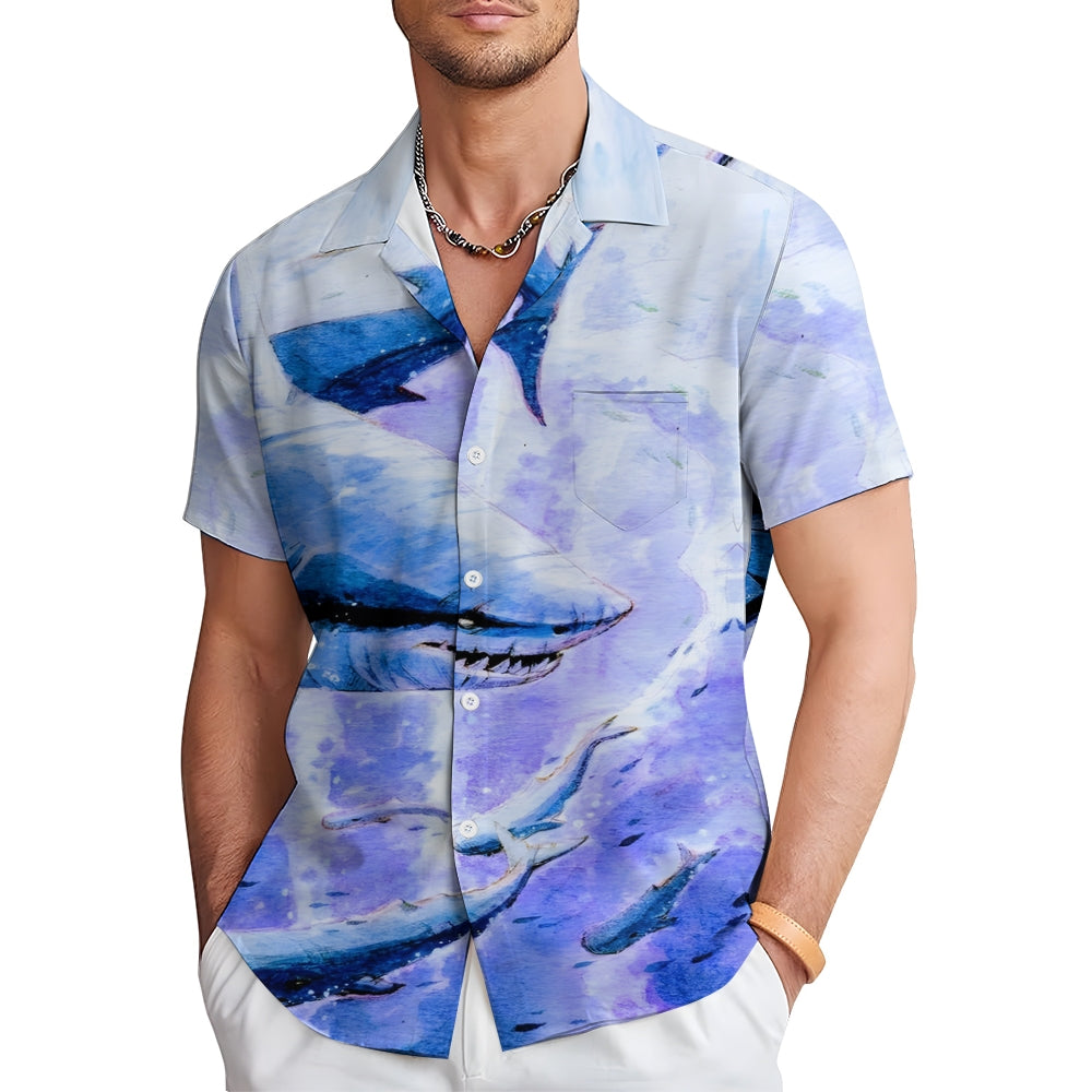 Shark Watercolor Art Casual Short Sleeve Shirt 2410004834