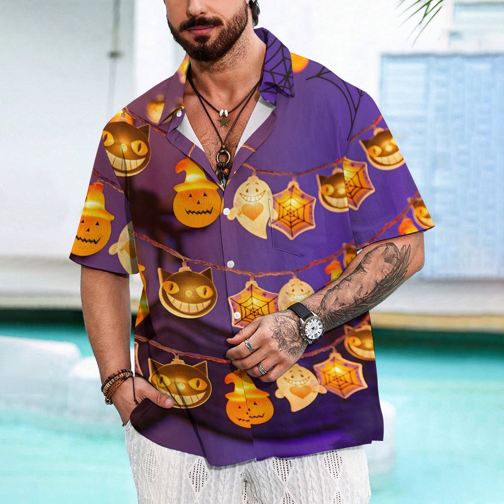 Halloween Pumpkin Lights Casual Short Sleeve Shirt 2409006129