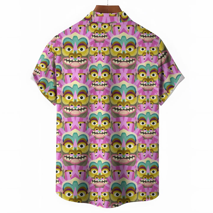 Tiki Art Print Casual Short Sleeve Shirt 2408005065